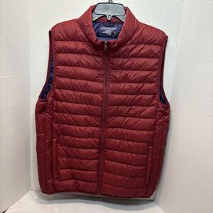 Saddlebred Down Puffer Vest Men's Large Full Zip Red Quilted Packable Pockets